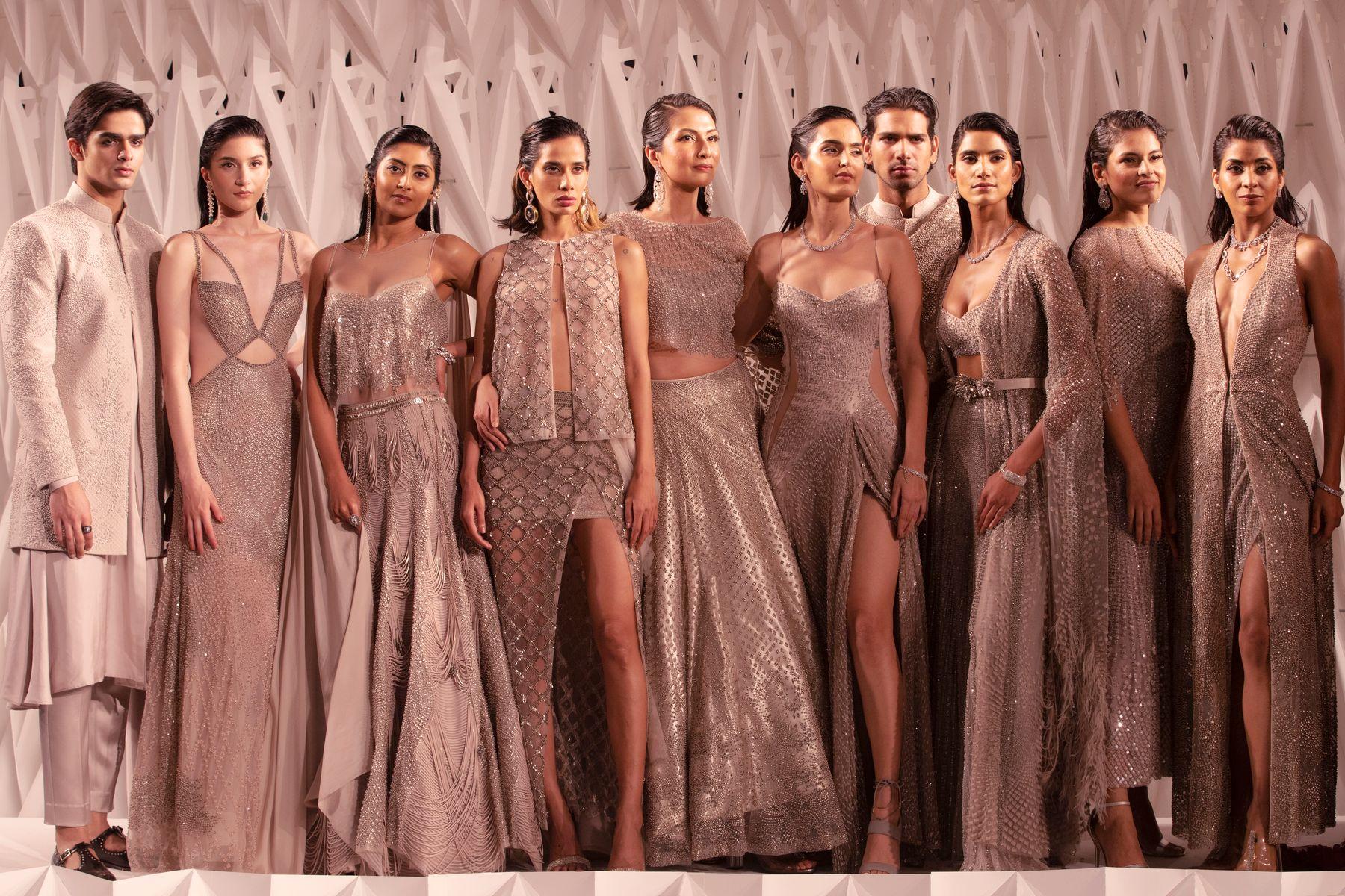 Models in contemporary neutral fashion looks